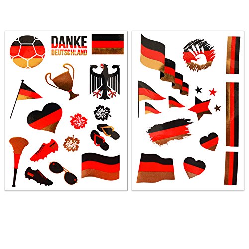 Deutschland Fahnen Tattoos – 2er Set mit 28 Motiven in Schwarz Rot Gold – Fanartikel für Fußball & andere Sportarten – Perfekt für die EM 2016!