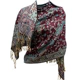 Jacquard Paisley Pashmina Shawl Scarf Stole Plum Blue
