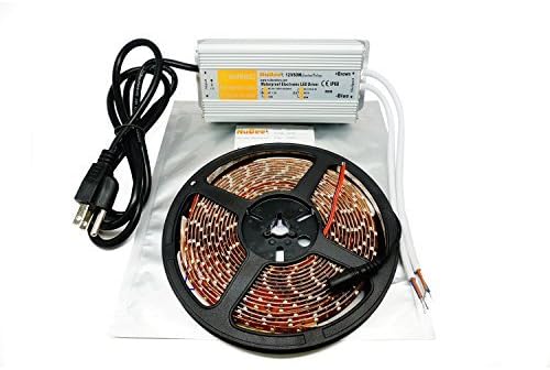 Nubee® 16.4ft 5M Waterproof Flexible Strip 300LEDs Clear White LED Light Strip Kit + 60 Watt Waterproof LED Power Supply