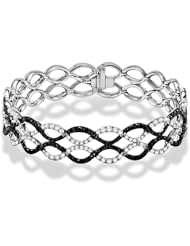 Ladies Fancy Black and White Diamond Eternity Bracelet Infinity Twist 14K White Gold 6.24ctw