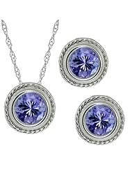 2.70 Ct Round Blue Tanzanite Gemstone Sterling Silver Pendant Earrings Set