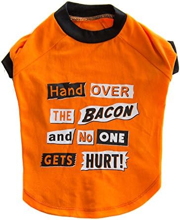 Punchline Pet Funny Dog Tee (Hand Over The Bacon, Small)