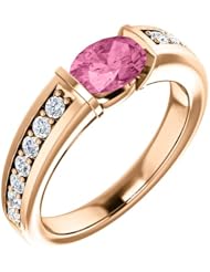 18K Rose Gold 7.00x5.00mm Oval Cut Chatham Created Pink Sapphire and Diamond Ring -- LIFETIME WARRANTY