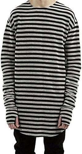 ROYEW Men Shirts Hip Hop Striped Hole long Sleeve Swag T-shirts (XXL, GREY)