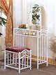 Coaster Glossy White Metal Makeup Vanity Table Set with Mirror in Mauve Velour