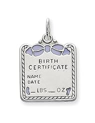 Sterling Silver Blue Birth Certificate Charm