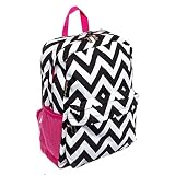 Womens Chevron Backpack Bag w/ Pink Trim (Black & White)