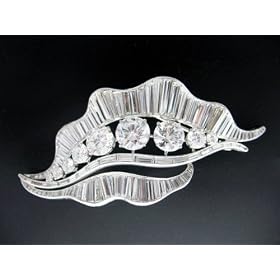 Platinum Diamond Leaf Brooch by Almaz