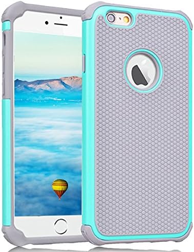 iPhone 6S Case,JAWEKE Hybrid Dual Layer Shock Absorbing Armor Defender Protective Case Cover (Hard Plastic with Soft Silicon) for Apple iPhone 6 6S(Gray/Turquoise)