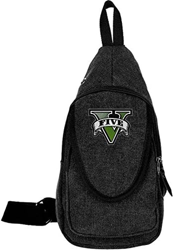 LKddie GTA Five Logo Cool Outdoor Sports Casual Canvas Unbalance Backpack Crossbody Sling Bag Shoulder Bag Chest Bag