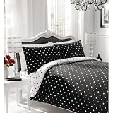 Polka Dot White And Black Double Bed Reversible Duvet Cover Set