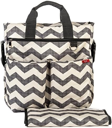 Diaper Baby Bag for Boys and Girls - Mom Purse and Tote Organizer - Changing Pad Insert Gray Chevron Crossbody