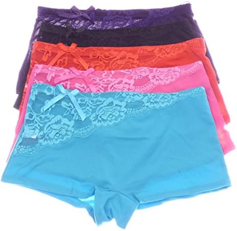 WebAisle Women's 5 pack Boyshort Underwears Kitten Lace X-Large MIX