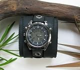 THE HOLLISTER 3 WIDE AGED BLACK LEATHER WATCHBAND / WRISTBAND