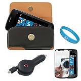 Executive Leather Protective Pouch Case with Removable Adjustable Belt Clip for Samsung Focus Samsung i917 Windows Mobile Phone + Mirror Screen Protector + Retractable Car Charger with IC Chip + SumacLife TM Wisdom Courage Wristband