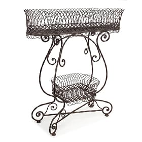 37 Huge Antique Wrought Iron Plant Stand with Two Baskets by CC Home Furnishings
