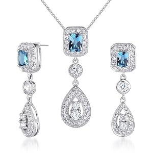 Dazzling 2.00 carats Radiant Cut London Blue Topaz Pendant Earrings Set in... by