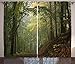 Ambesonne Forest Curtains, Misty Autumn Forest with Shaded Trees Foggy Dreamy Woodland Scene, Living Room Bedroom Window Drapes 2 Panel Set, 108 W X 96 L Inches, Olive and Reseda Green Brown