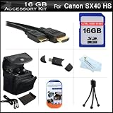 16GB Accessories Bundle Kit For Canon PowerShot SX40 HS SX40HS Digital Camera Includes 16GB High Speed SD Memory Card + Mini HDMI Cable + USB 2.0 Card Reader + Deluxe Case + Mini TableTop Tripod + Screen Protectors + More