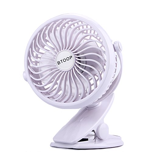 BTOOP Clip on Fan Battery Fan Portable Clip to Baby Stroller and Table with a 18650 Battery, Rechargeable, Quietness (White,5