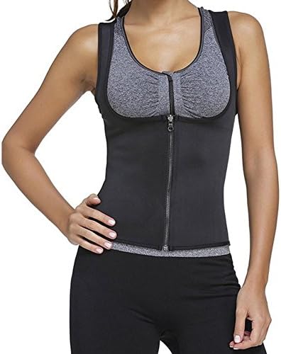 RIVERINE Women's Weight Loss Body Shaper Neoprene Vest Hot Sweat Zipper Gym Tank Top,CWF102,Black,L