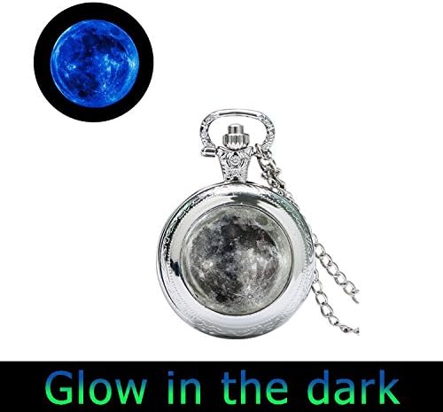 Funny One Glowing Full Moon Watch Necklace Moon Watch Pendant Space Galaxy Grey Moon Necklace For Men Art Gifts For Her Space Watch Pendant