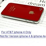 ATT Iphone 4 Back Cover Housing, Red Glass Battery Door, Replacement back housing with interior Frame and free CROSS screwdriver.