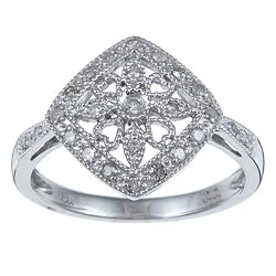 10k White Gold 1/5 TDW Antique Vintage Style Pave Diamond Ring (G-H, I1-I2)