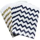 Outside the Box Papers Navy Blue and Gold Chevron and Stripe Paper Straws 7.75 Inches 100 Pack Navy Blue, Gold, White
