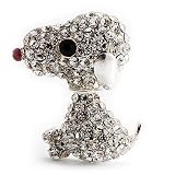 Cute Clear Crystal Puppy with Red Tongue Brooch (Silver Tone)