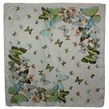 100% Satin Charmeuse Silk Dancing Butterfly Hand Rolled Edges Square Scarf - Tan