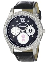 Bombshell Womens 110655L-1 Bailey Stylish Black Croco Strap Breast Cancer Awareness Watch
