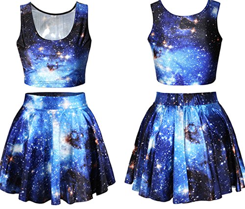 Ninimour- Digital Print Reversible Crop Top + Skirt 2 Pieces Vintage Clubwear