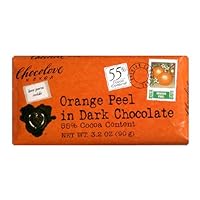Chocolove Premium Chocolate Bars, Dark (55%) Orange Peel, 3.2-Ounce Bars (Pack of 12)