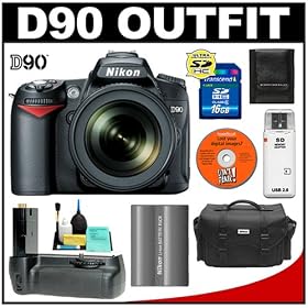 Nikon D90 Digital SLR Camera with 18-105mm AF-S DX VR Nikkor Lens [Outfit] + Nikon MB-D80 Grip + 16GB Card + EN-EL3e Battery + Case + Cameta Bonus Accessory Kit