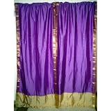 2VioletGoldArtsilkSariSareeCurtainsDrapesPanelsWindowDressing96inch