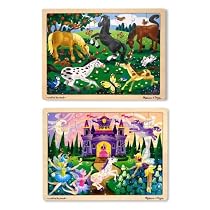 Melissa & Doug Deluxe Wooden 48- Piece Jigsaw Puzzle Bundle - Castle/Horses