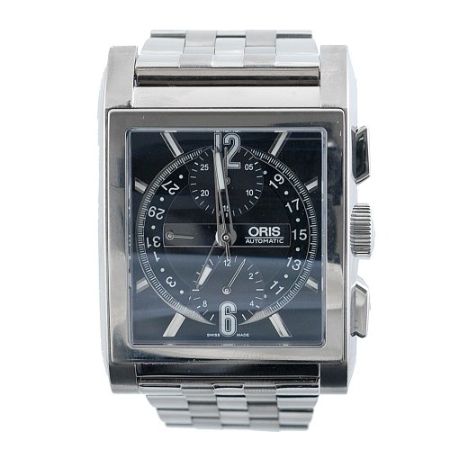 Oris Men's 674 7625 7064MB Rectangular Titan Day Date Black Dial Watch