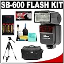 Nikon SB-600 AF Speedlight Flash + 4 Batteries & Charger + Tripod + Nikon Case for Nikon D700, D300, D200, D90, D60, D5000, D40, D300s & D3000 Digital SLR Cameras