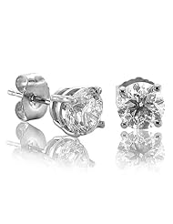 14k White Gold Round Brilliant Cut Diamond Stud Earrings (HI, I, 0.74 carat)