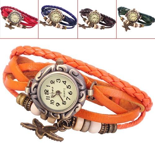 Vintage Fashionable Leather Strap Starfish Quartz Watch For Women Girls