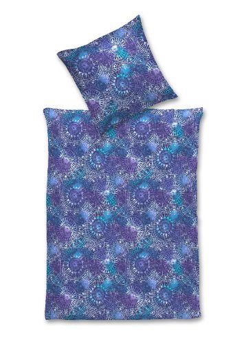 Symphony 46492/902_33 Mako-Satin-Bettw&auml;sche "Lace" / Garnitur 155/200 + 1x 80/80 / blau
