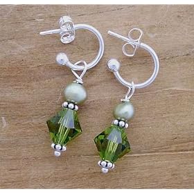 Click here to buy Olive Green Swarovski Crystal and Pearl Earrings by Peace Unique.