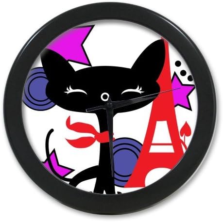 Home Decorative Custom Paris Eiffel Tower With Cute Cat Celebrating Elegant Wall Clock