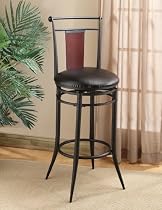 Hillsdale Midtown 30-Inch Swivel Bar Stool, Black finish with Dark Cherry Accented Back and Black Leather Upholstry