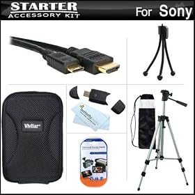 Starter Accessories Kit For Sony Cyber-Shot DSC-WX9, DSC-WX50, DSC-WX70, DSC-WX150 Digital Camera Includes Hard Case + 50 Tripod With Case + Mini HDMI Cable + USB 2.0 Card Reader + LCD Screen Protectors + Mini TableTop Tripod + MicroFiber Cleaning Cloth