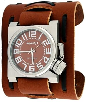 Nemesis #WXB029B Men's Premium Extra Wide Leather Strap Russian Diver Biker Watch