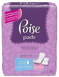 Poise Ultimate Absorbency Pads, Regular Length, 36-Count Packages (Pack of 4)