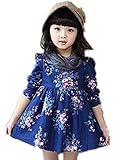 【TPGROWIN】 子供服 キッズ 長袖 ガールズ ワンピース 女の子 卒園式 結婚式 チュニック 入学式 コットン 花柄 フレア (130, ネイビー)