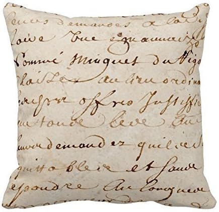 CottonHouse 1700s Vintage French Script Grunge Parchment Paper Cotton Pillowcase
